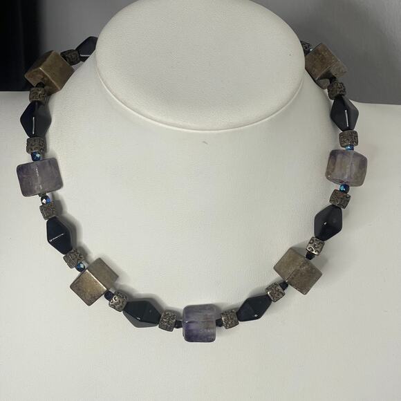 Chico's signed necklace mixed metals heavy beaded beads boho trendy bohemian - Picture 1 of 12